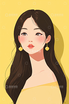 长发女子卡通风格人物肖像