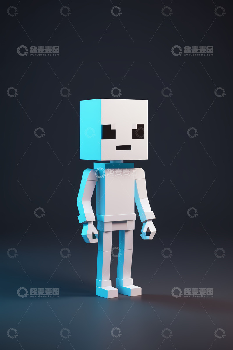 高清大图下载【趣麦麦图】立体方块机器人3D渲染模型