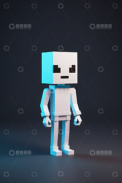 立体方块机器人3D渲染模型