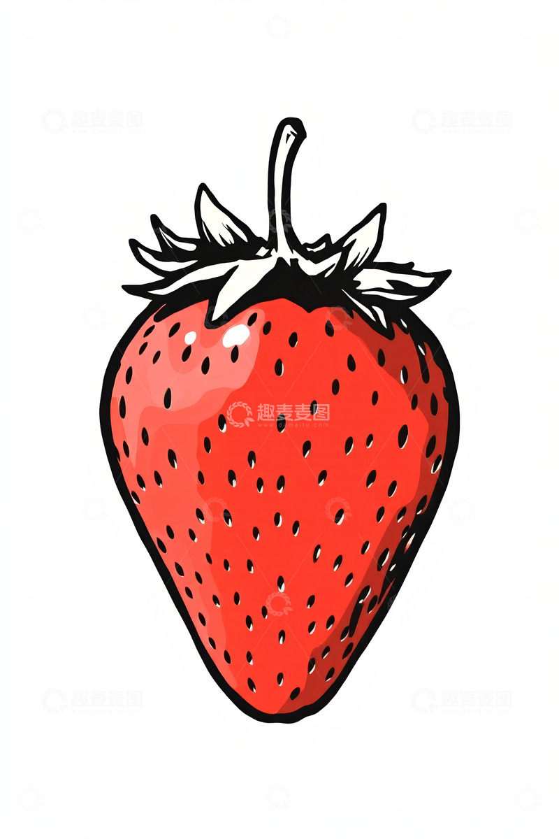 高清大图下载【趣麦麦图】手绘红色草莓水果插画
