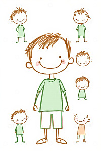 手绘男孩形象及多表情变体