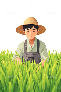 农民于麦田中查看小麦生长