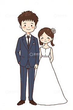 卡通风格新郎新娘形象
