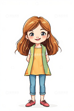 站立微笑的卡通女孩插画素材