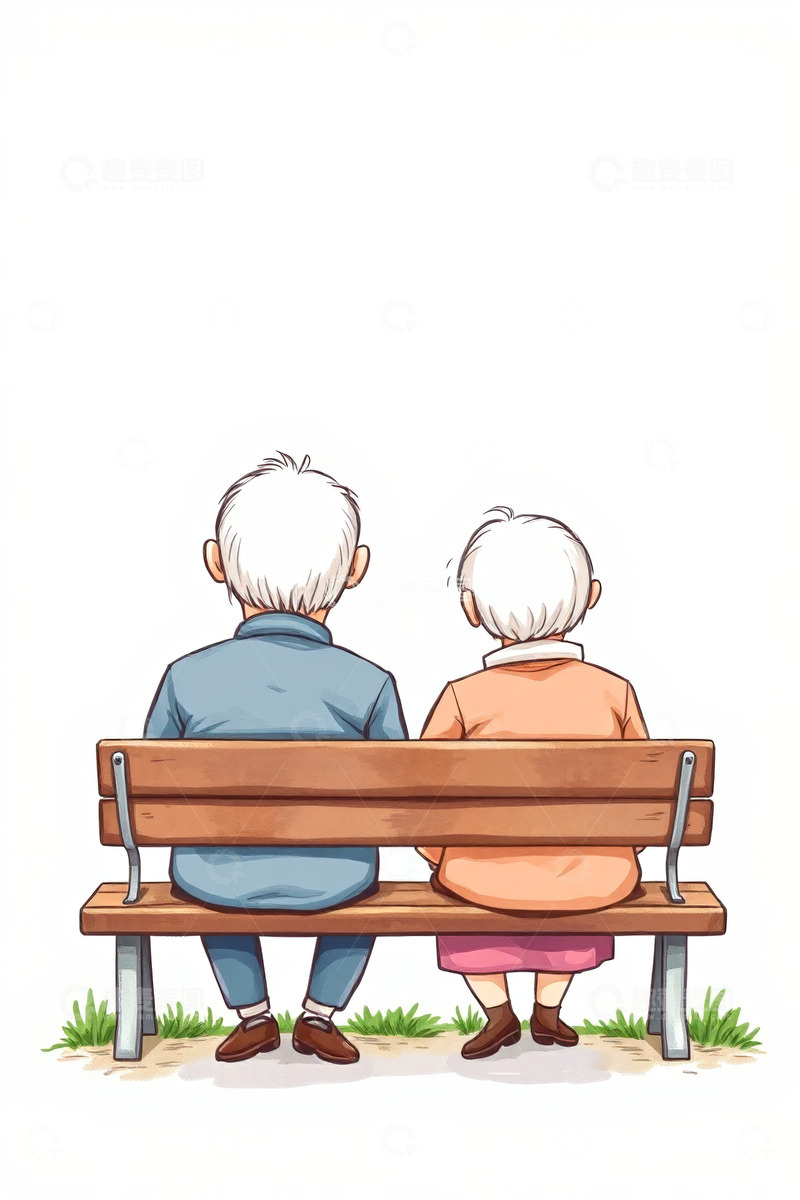 高清大图下载【趣麦麦图】老夫妻坐在长椅上的背影