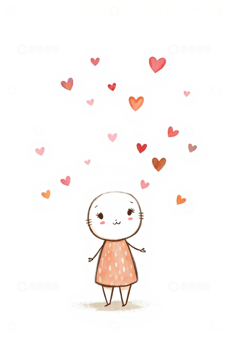 高清大图下载【趣麦麦图】卡通女孩与爱心元素插画