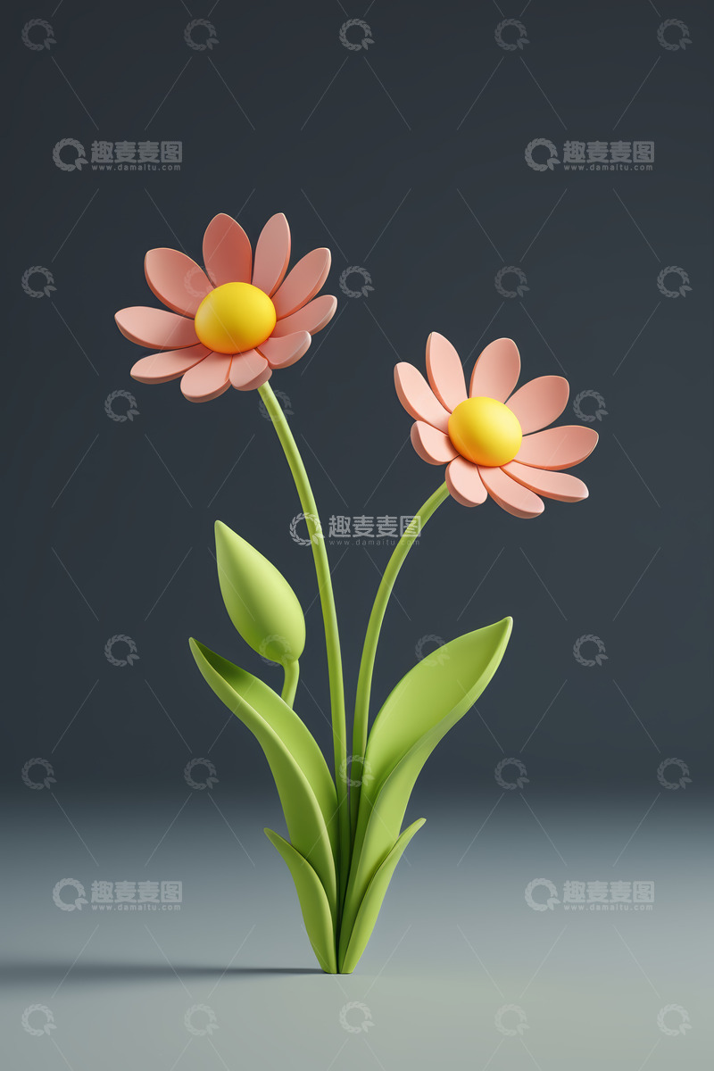 高清大图下载【趣麦麦图】立体粉色花朵插画素材