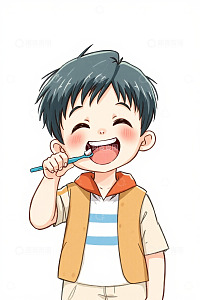 小男孩手持牙刷微笑刷牙