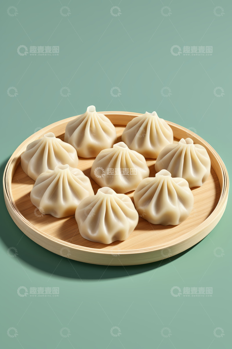 高清大图下载【趣麦麦图】竹制托盘上的小笼包