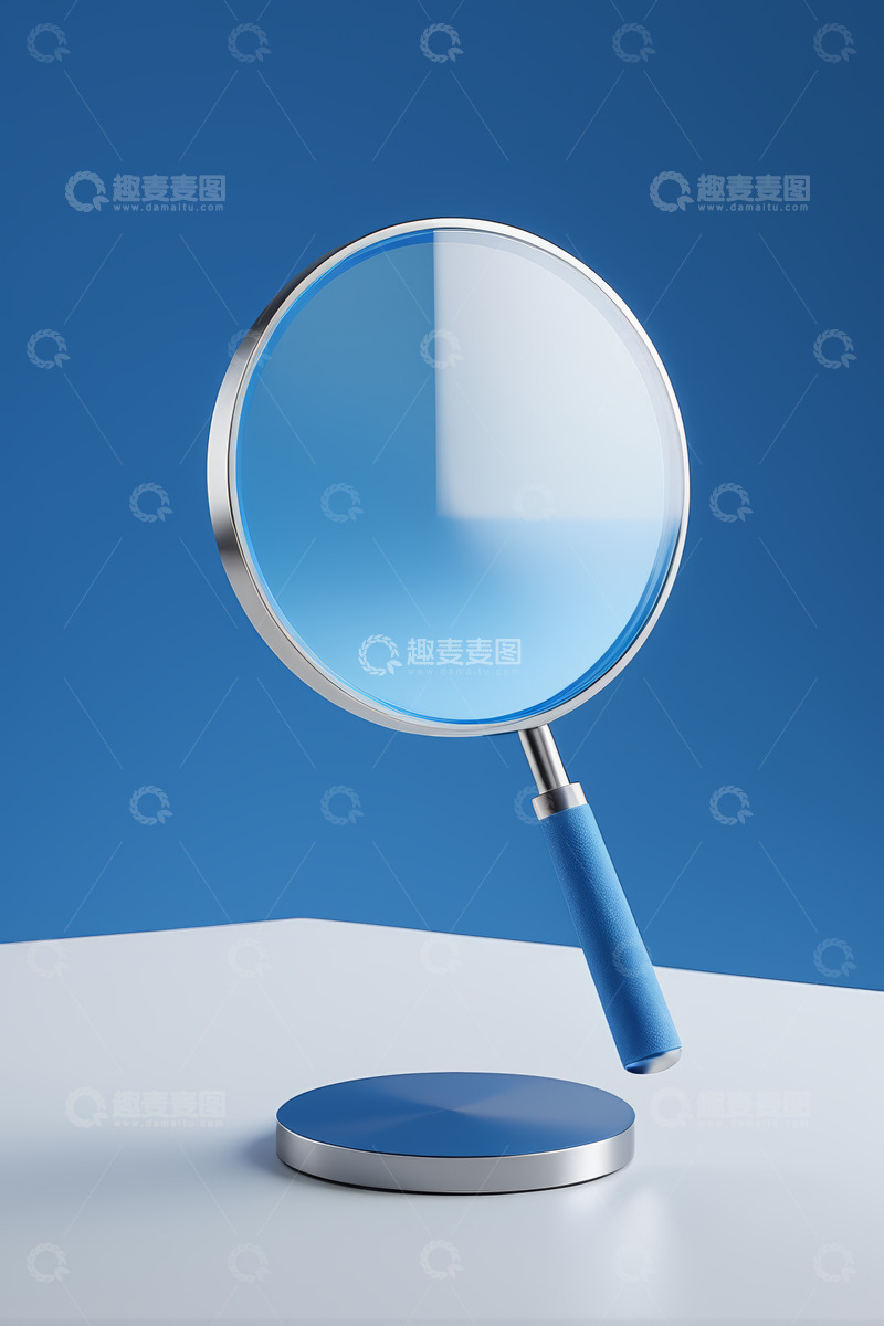 高清大图下载【趣麦麦图】蓝色背景下的金属放大镜