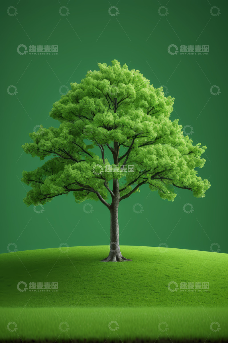 高清大图下载【趣麦麦图】绿色背景下的单棵树木