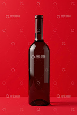 红色背景下的葡萄酒瓶
