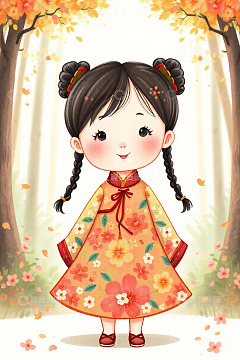 穿汉服的卡通小女孩