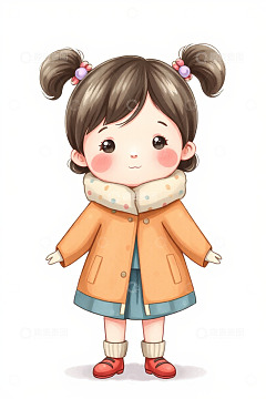 卡通女孩双马尾穿搭插画