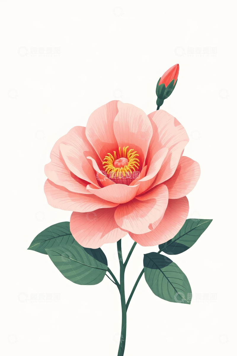 高清大图下载【趣麦麦图】粉色花朵插画