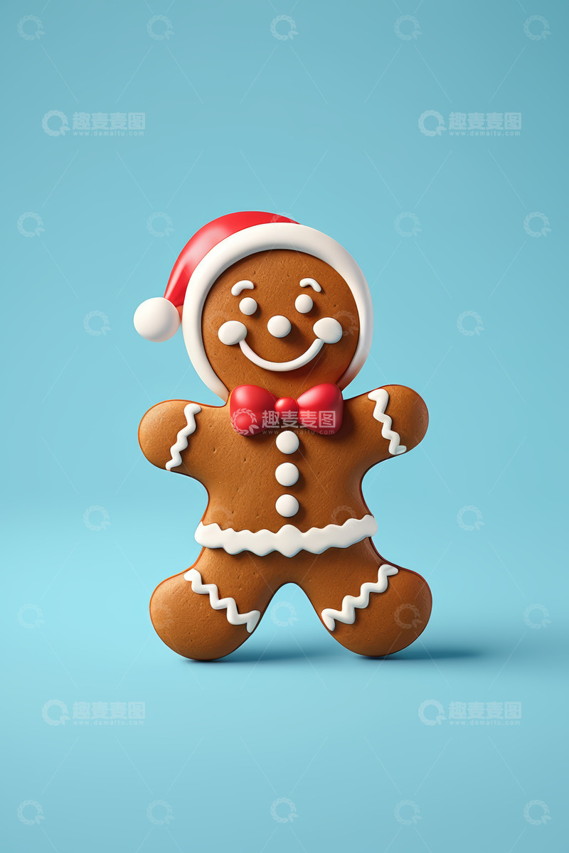高清大图下载【趣麦麦图】戴圣诞帽的姜饼人饼干