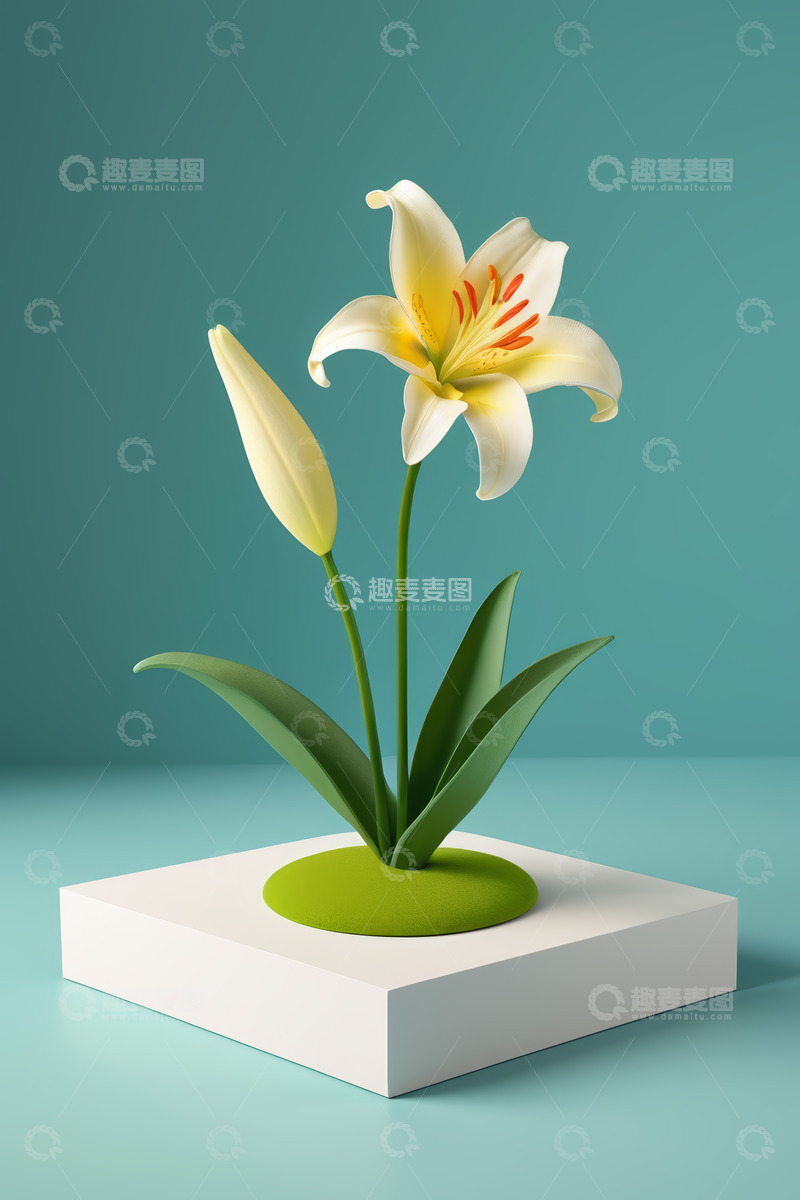 高清大图下载【趣麦麦图】白色百合花3D立体展示