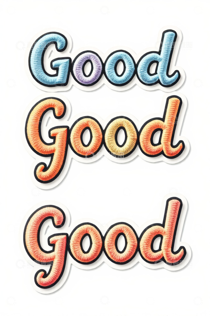 高清大图下载【趣麦麦图】彩色刺绣风格英文单词Good素材