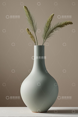 浅色花瓶插着几支植物