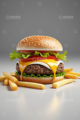美味汉堡搭配薯条美食素材