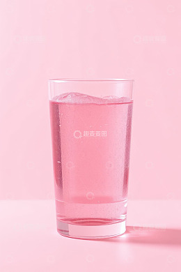 粉色背景下玻璃杯装粉色饮料