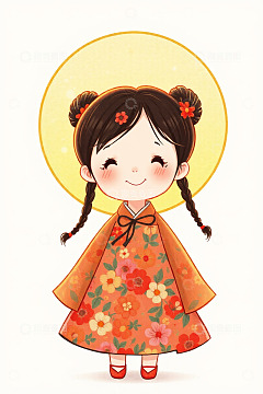 穿着汉服的可爱小女孩