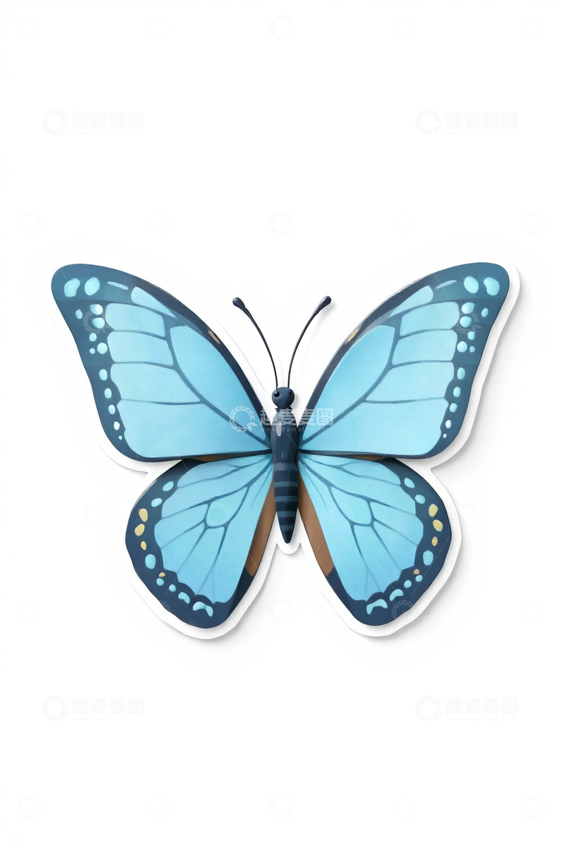 高清大图下载【趣麦麦图】蓝色蝴蝶插画素材