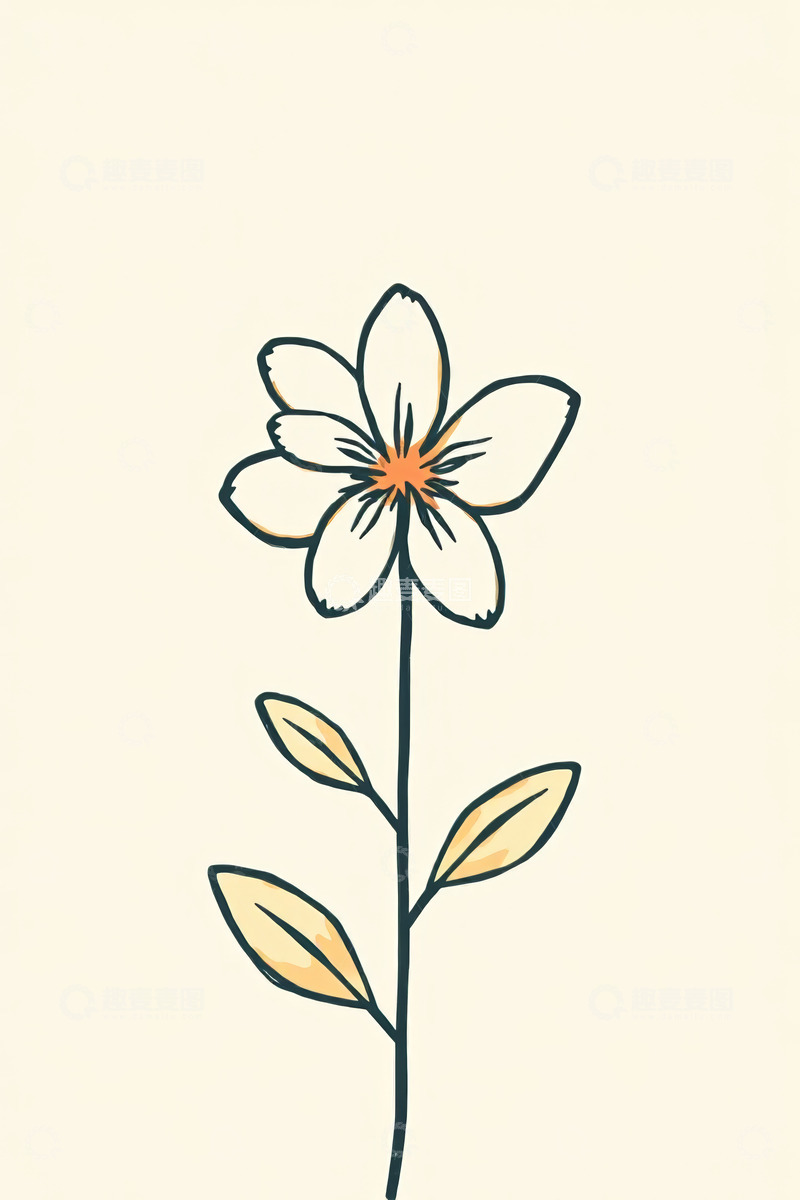 高清大图下载【趣麦麦图】手绘单枝花朵插画