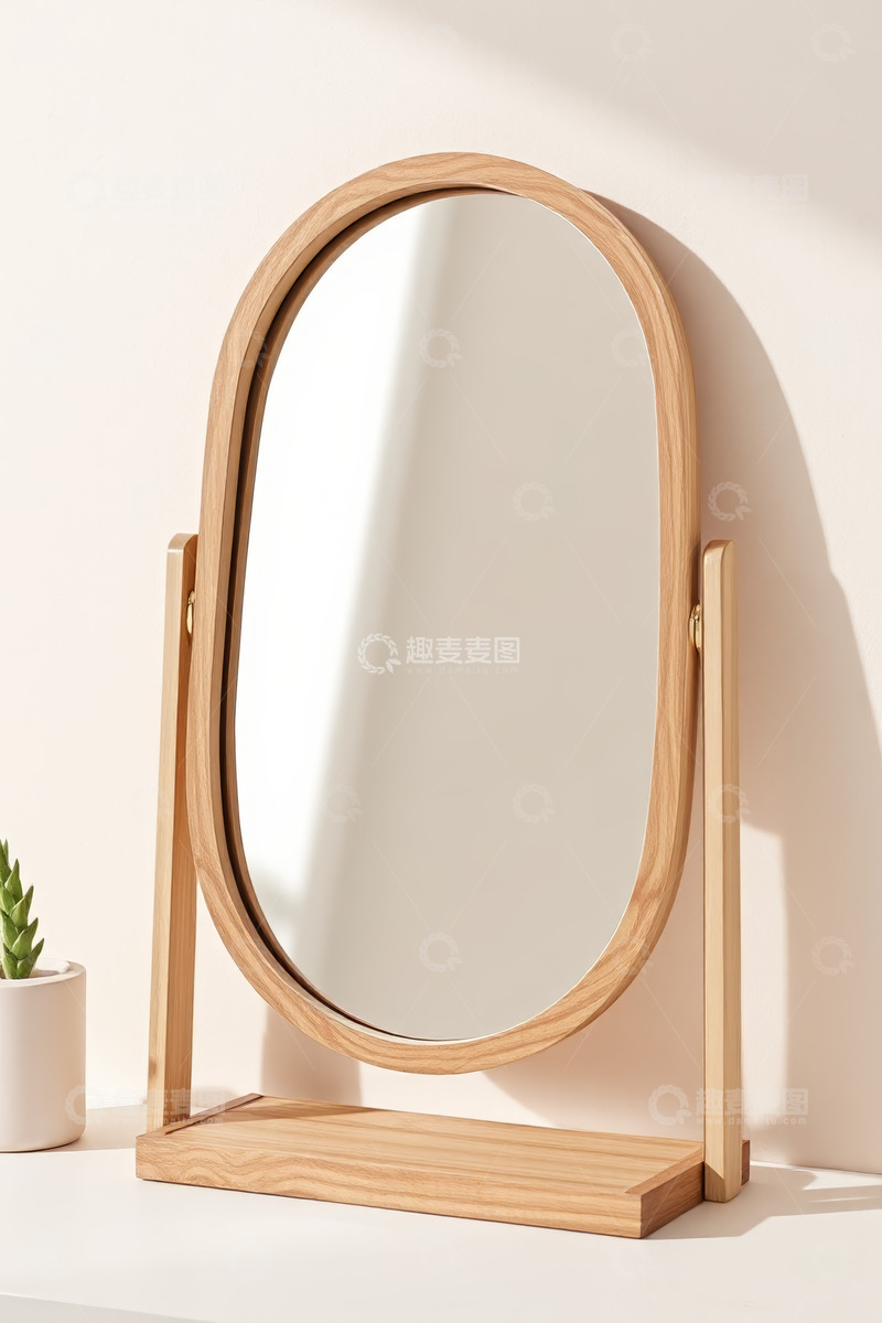 高清大图下载【趣麦麦图】木质框架椭圆形化妆镜