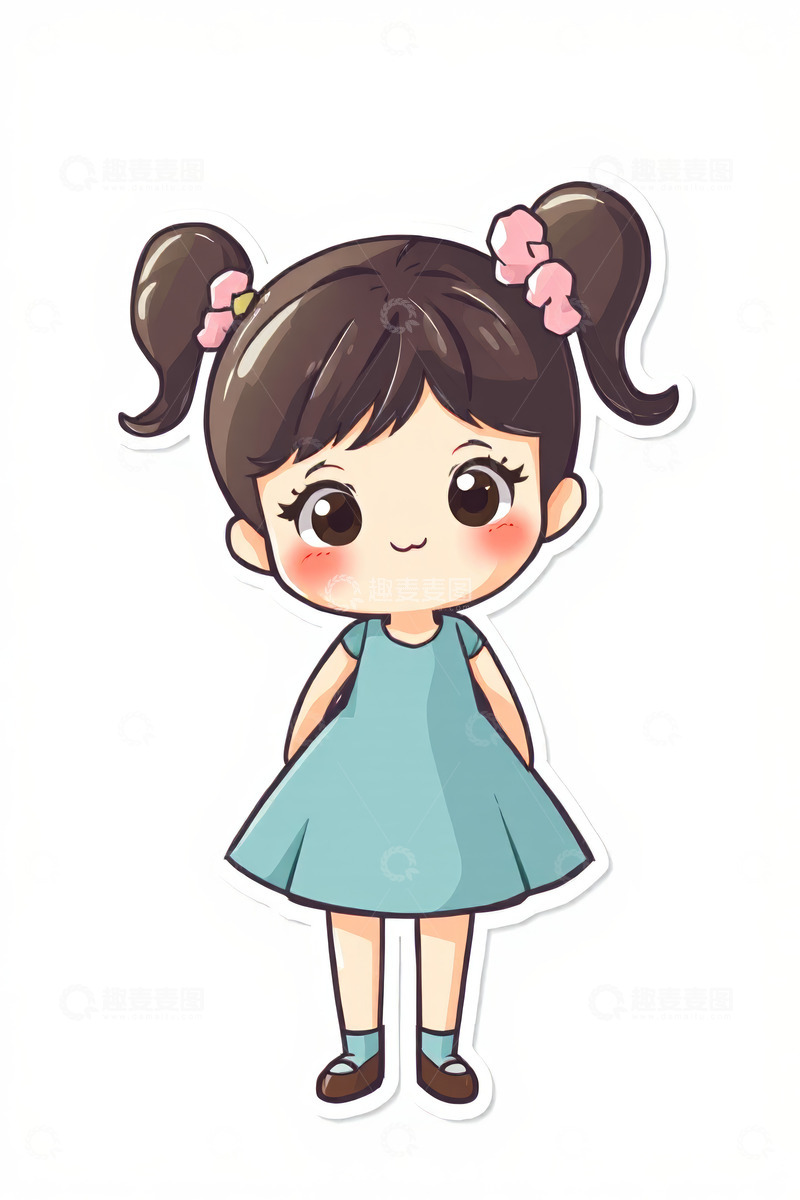 高清大图下载【趣麦麦图】卡通女孩双马尾穿蓝裙形象