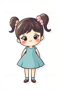 卡通女孩双马尾穿蓝裙形象