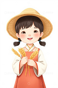 手持麦穗的小女孩