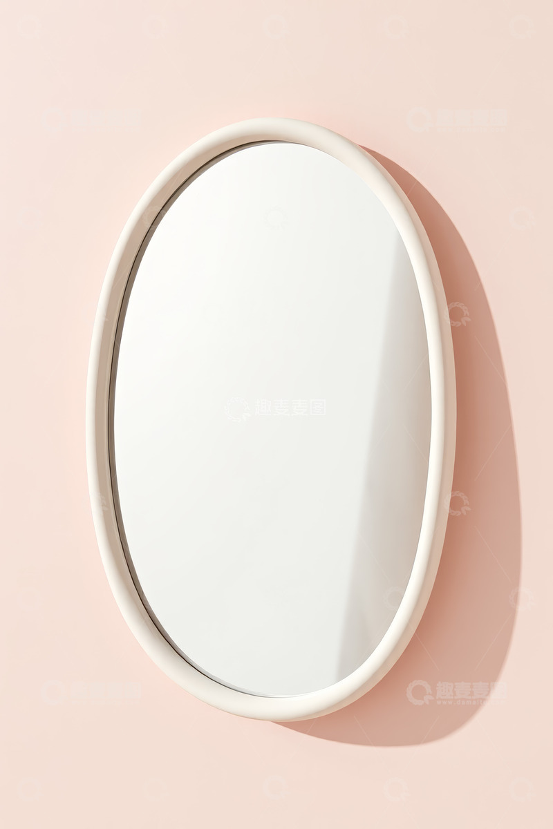 高清大图下载【趣麦麦图】粉色背景白色椭圆形镜子