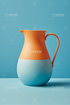 蓝橙配色水壶静物特写