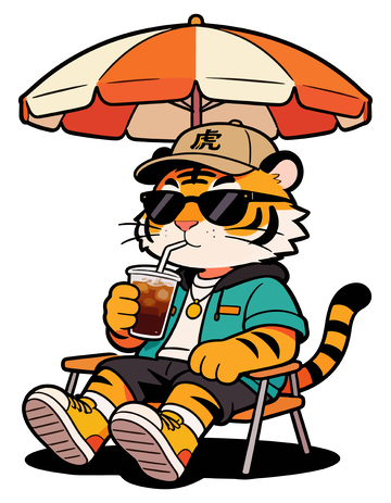 卡通虎夏日休闲插画
