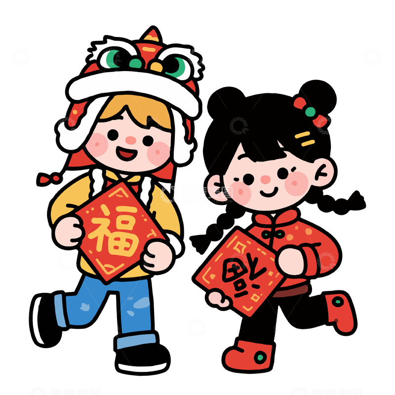 源文件下载【趣麦麦图】春节儿童喜庆插画