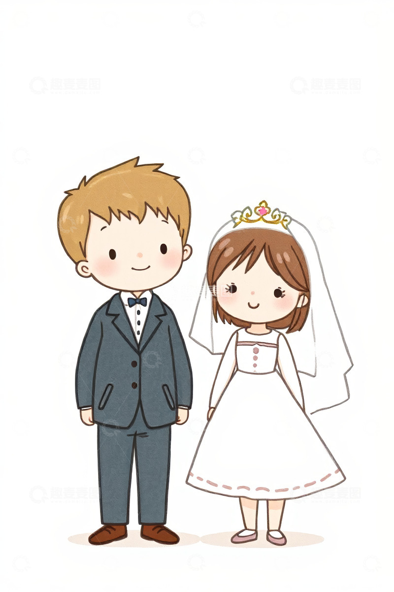 高清大图下载【趣麦麦图】卡通新郎新娘婚礼形象