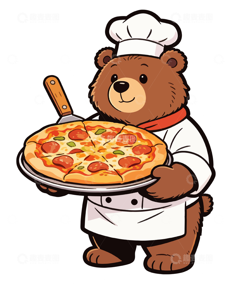 源文件下载【趣麦麦图】-卡通厨师熊披萨设计素材