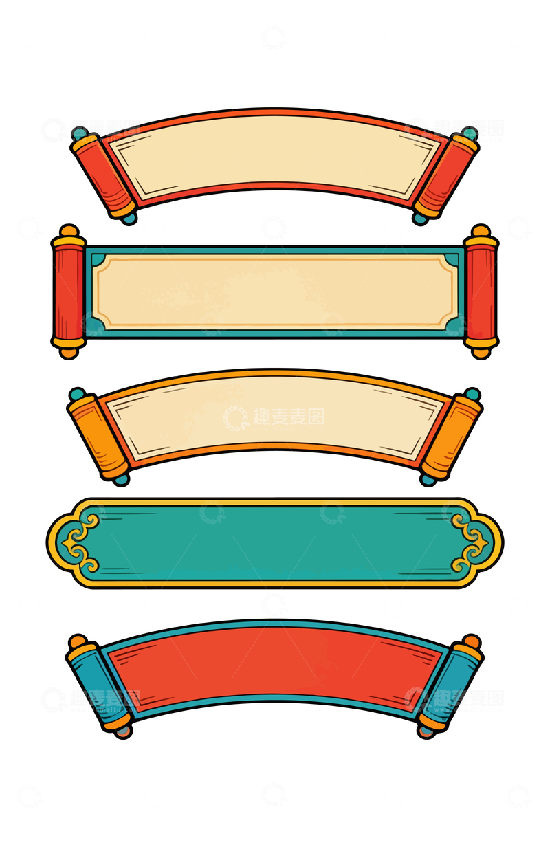 源文件下载【趣麦麦图】-古风卷轴标签设计素材
