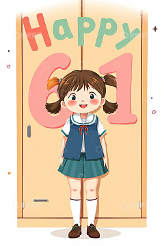 穿校服女孩庆祝六一儿童节