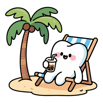 卡通牙齿度假插画