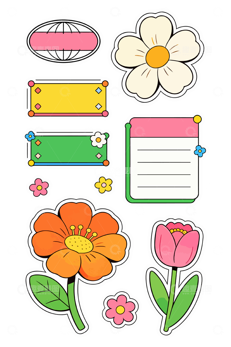 源文件下载【趣麦麦图】-卡通风花卉标签设计素材