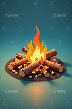 卡通风格篝火插画