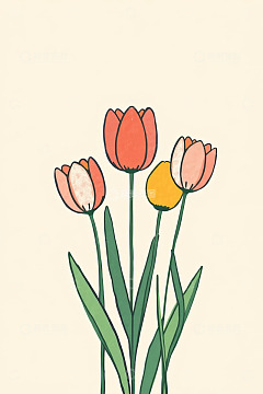 手绘红色黄色郁金香插画