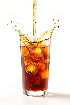 可乐倒入加冰玻璃杯