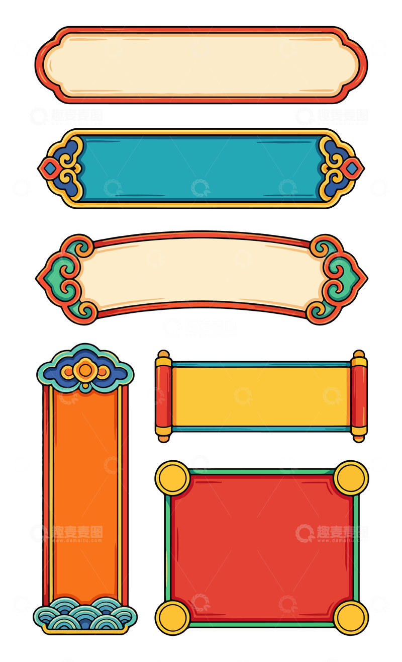 源文件下载【趣麦麦图】传统中国风卷轴标签设计素材
