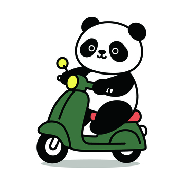 卡通熊猫骑电动车图案