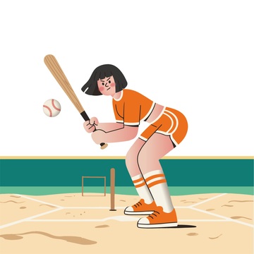扁平风女子板球运动插画