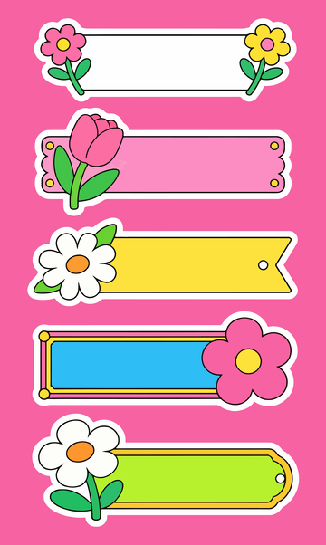 卡通花朵标签贴纸设计素材