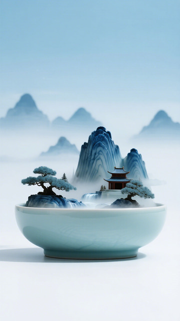 山水盆景瓷碗艺术